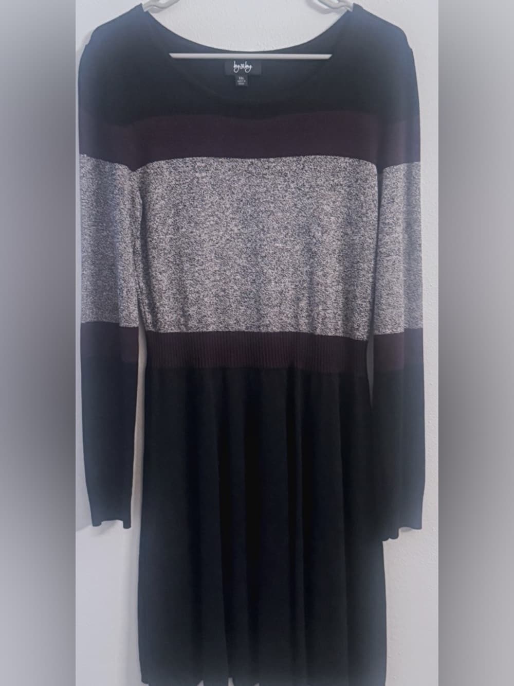 By & By Women's Black Gray Colorblock Long Sleeve Swing Dress Plus Size XXL