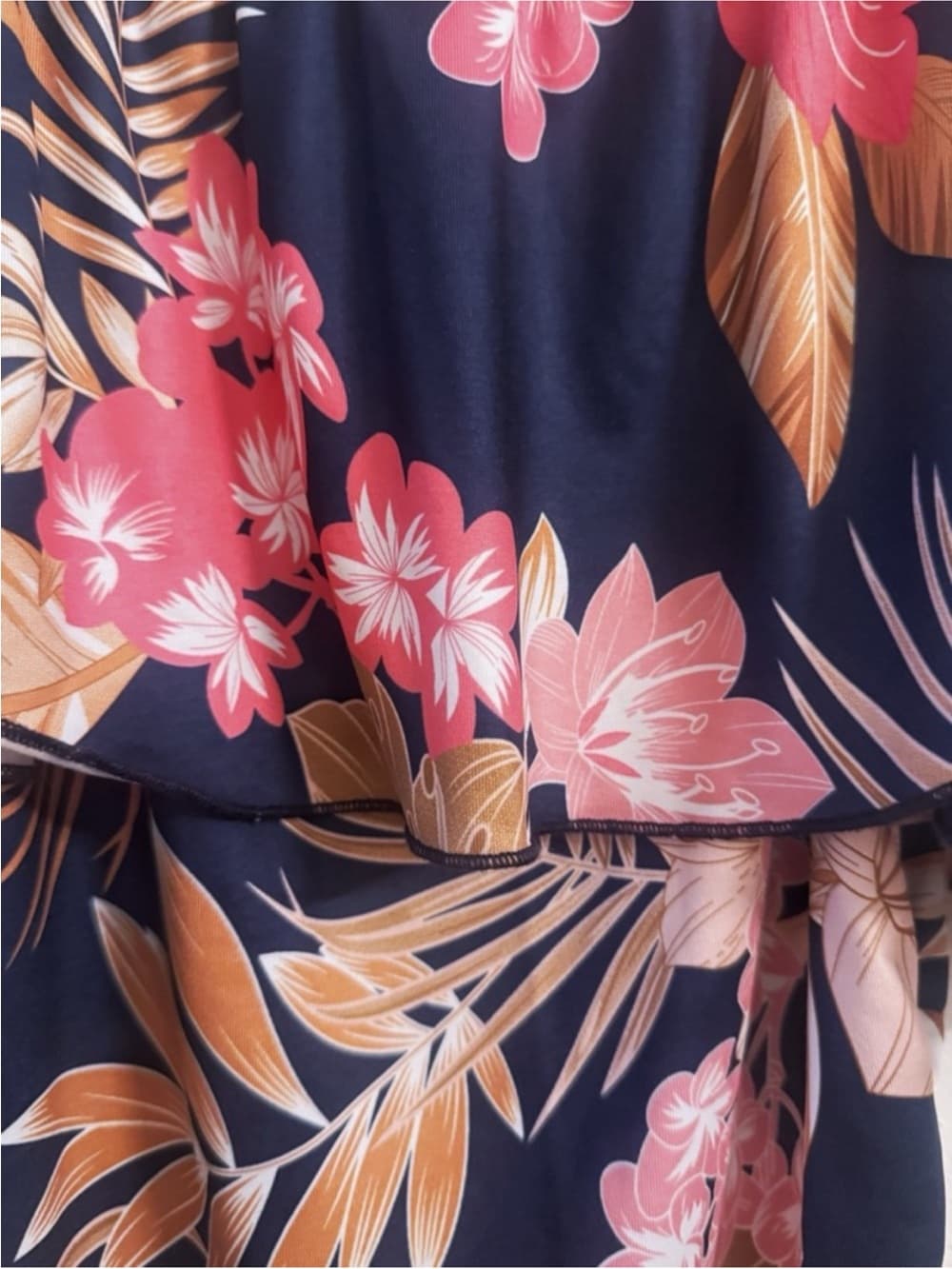 Women's Tropical Floral Ruffle Overlay Bodycon Midi Dress Size Small - Thumbnail 5