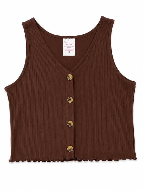 No Boundaries Women's Brown Ribbed Button Front Crop Tank Top Plus Size XXXL - Thumbnail 8