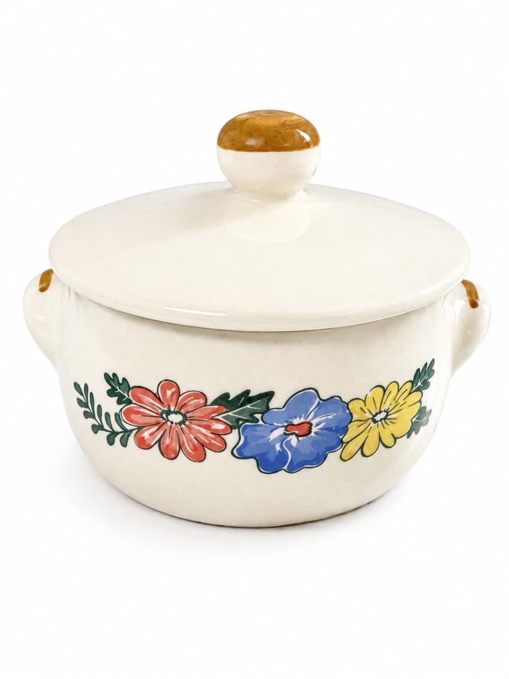 M. Kamenstein Vintage Enamelware Floral Lidded Sugar Bowl Retro 5 Inch - Thumbnail 8
