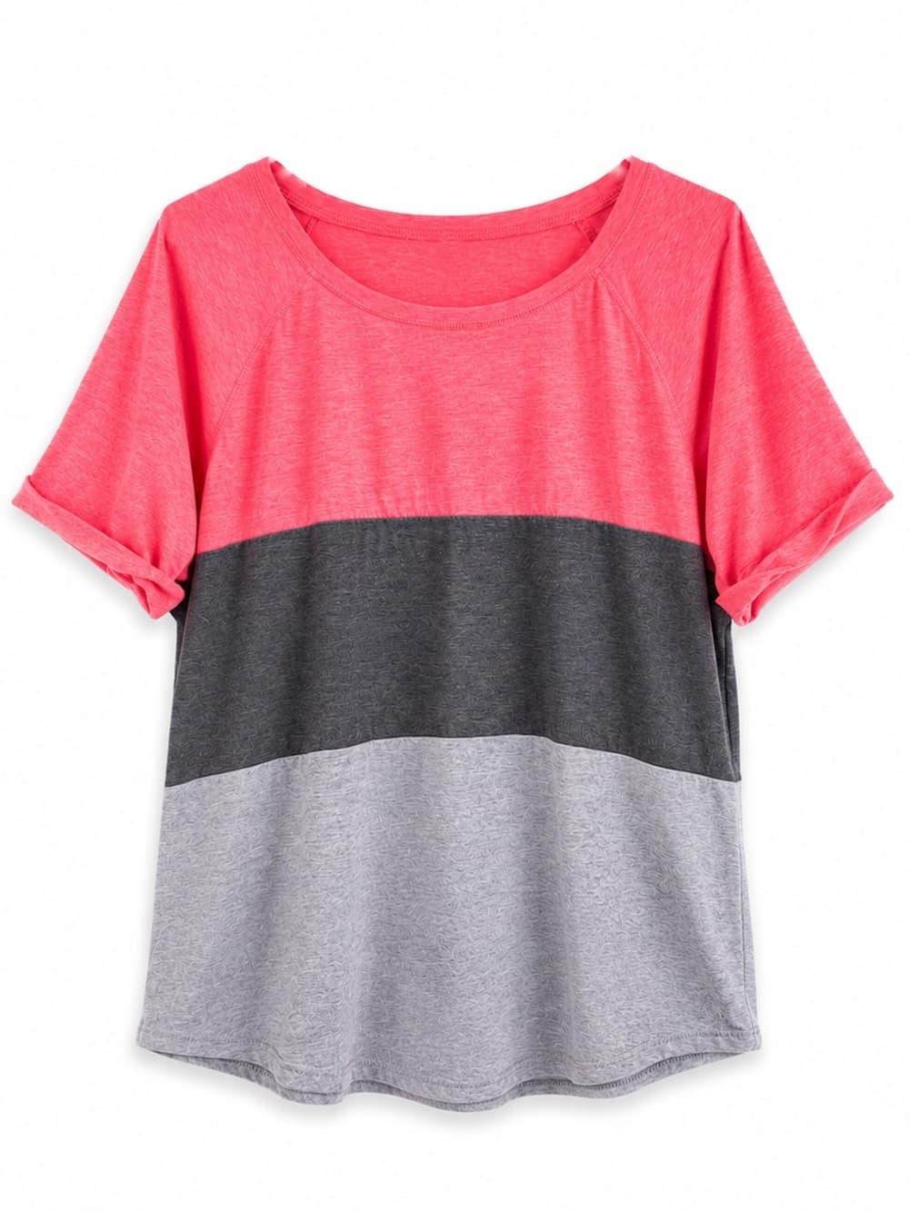 No Label Coral Pink Gray Colorblock Tee 20W Plus Size Short Sleeve - Thumbnail 7