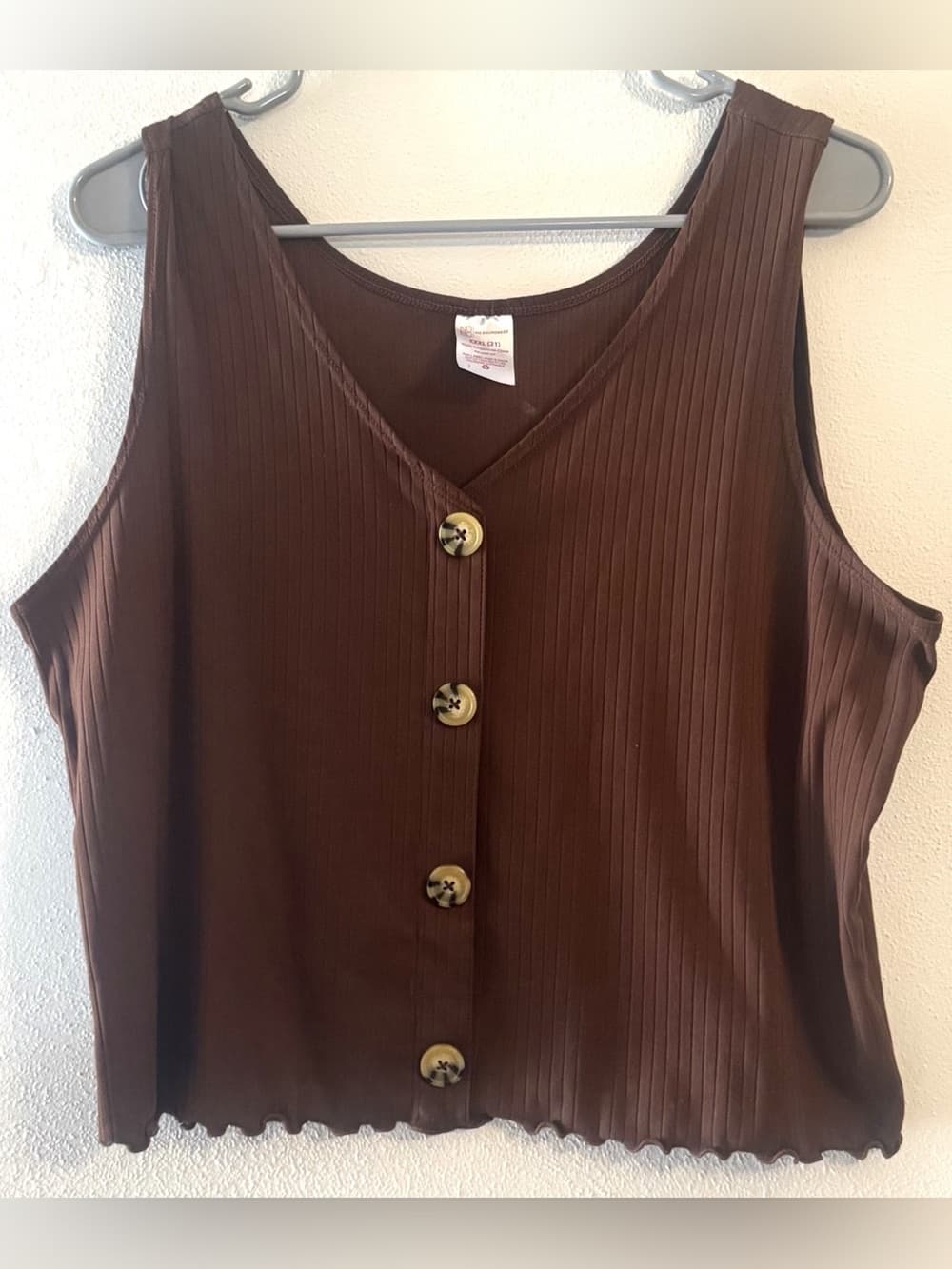 No Boundaries Women's Brown Ribbed Button Front Crop Tank Top Plus Size XXXL