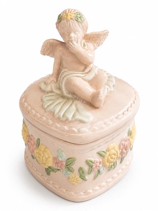 Vintage Pink Ceramic Cherub Heart Trinket Jewelry Box Floral - Thumbnail 8