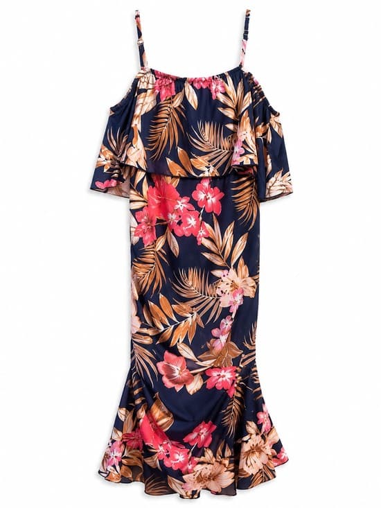 Women's Tropical Floral Ruffle Overlay Bodycon Midi Dress Size Small - Thumbnail 8