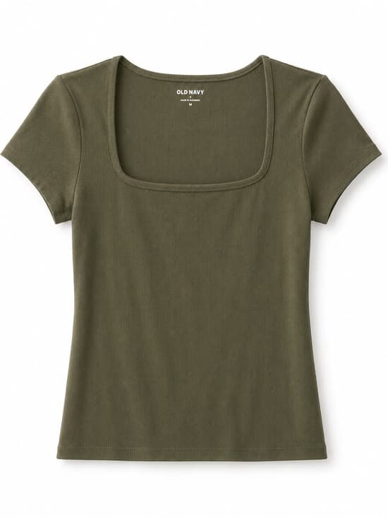 Old Navy Olive Green Ribbed Square Neck Tee Size S - Thumbnail 8