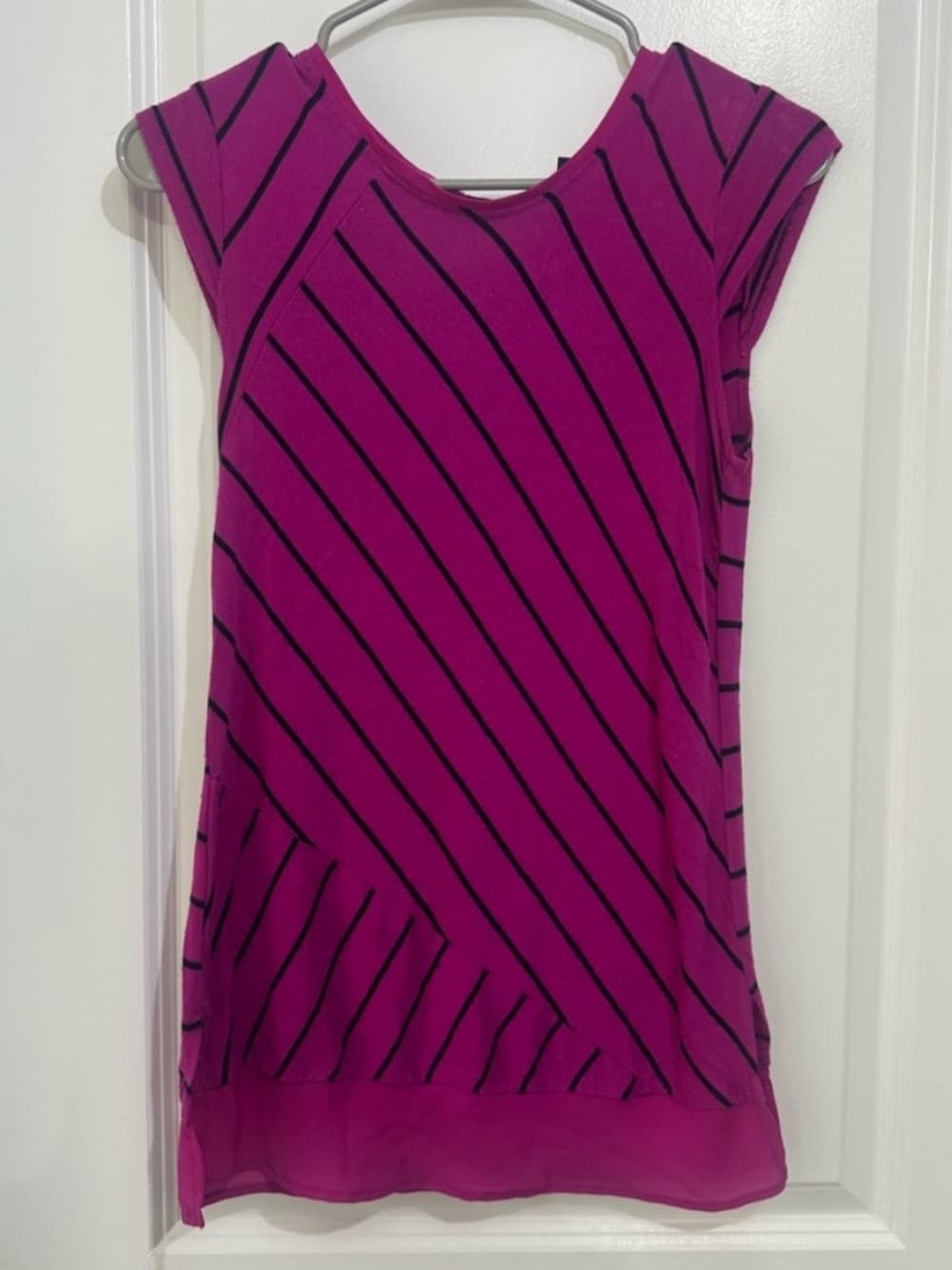 Apt. 9 Women's Pink Black Striped Asymmetrical Tunic Cap Sleeve Petite Size SP