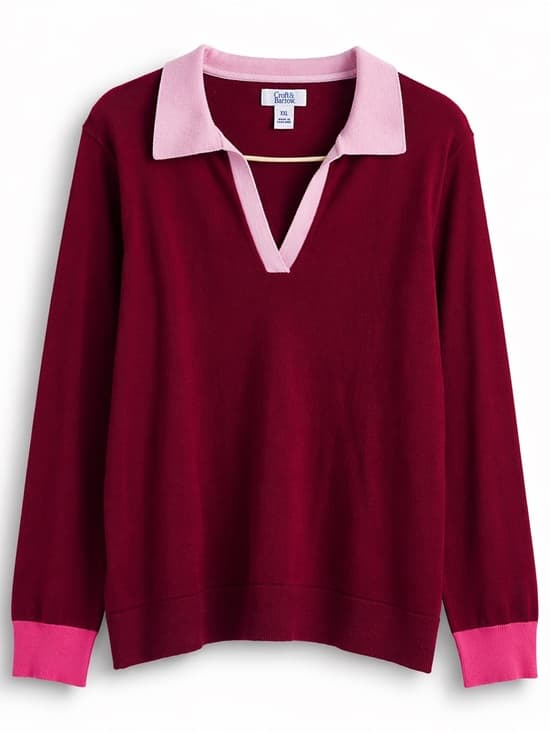 Croft & Barrow Burgundy Pink Rugby Sweater XXL Plus Size Collared Knit - Thumbnail 9