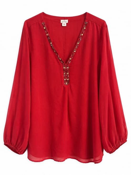 Jaclyn Smith Women's Red Jeweled V-Neck Long Sleeve Blouse Plus Size 2X - Thumbnail 10