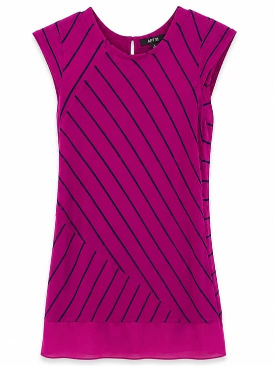 Apt. 9 Women's Pink Black Striped Asymmetrical Tunic Cap Sleeve Petite Size SP - Thumbnail 7