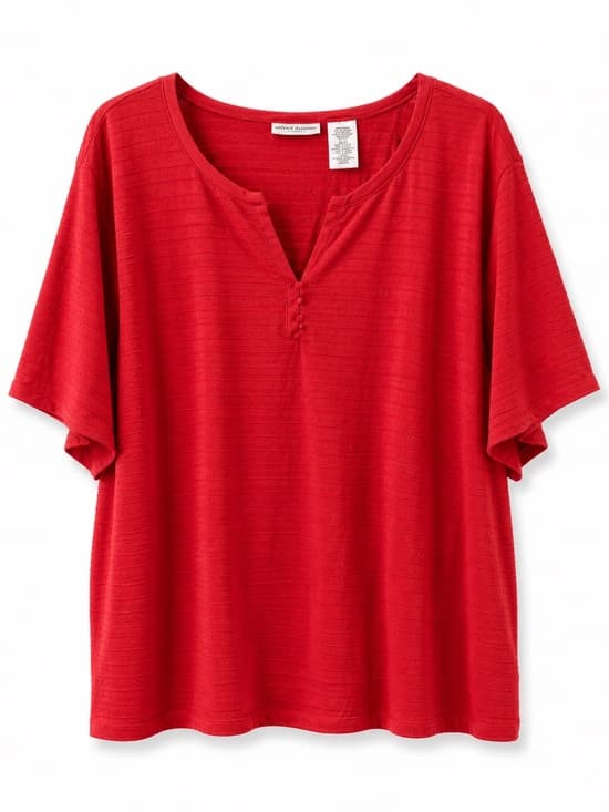 White Stag Red Textured Split Neck Top 30W/32W 4X Plus Size - Thumbnail 9