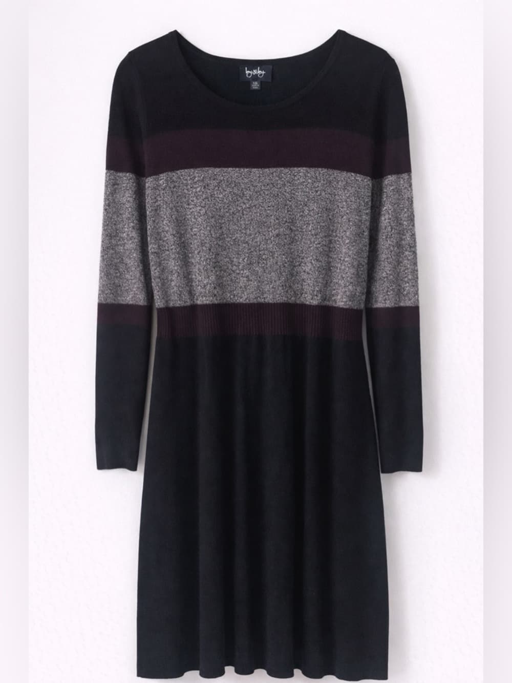By & By Women's Black Gray Colorblock Long Sleeve Swing Dress Plus Size XXL - Thumbnail 6