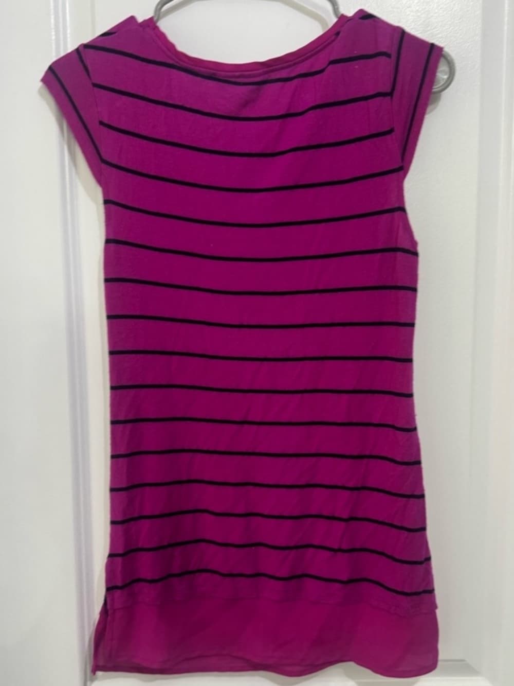 Apt. 9 Women's Pink Black Striped Asymmetrical Tunic Cap Sleeve Petite Size SP - Thumbnail 2