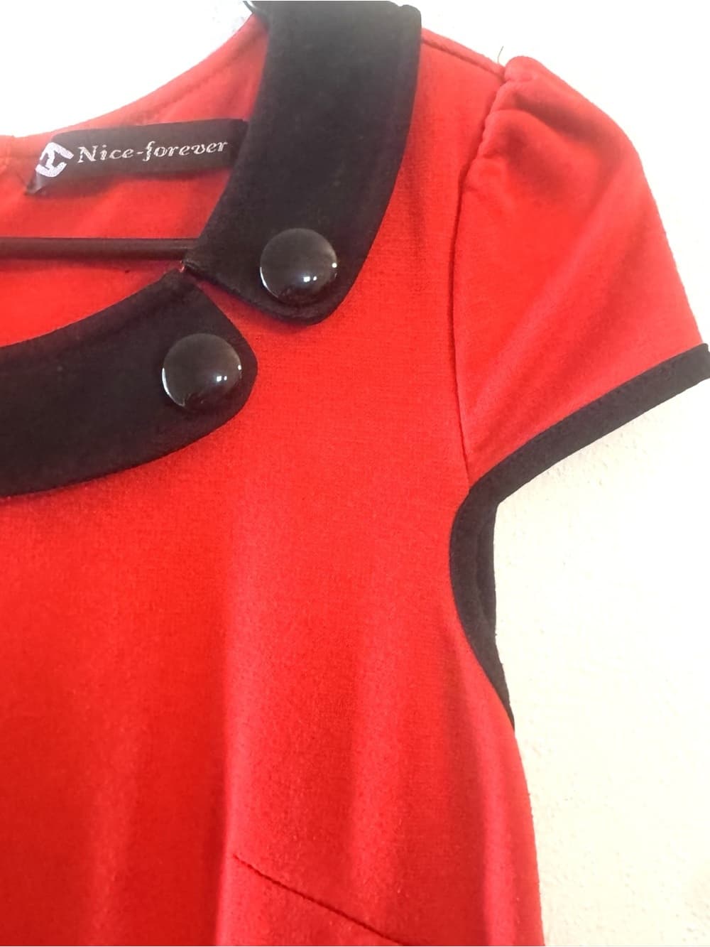 Nice-Forever Women's Red Black Trim Cap Sleeve Fit & Flare Midi Dress Size Large - Thumbnail 3