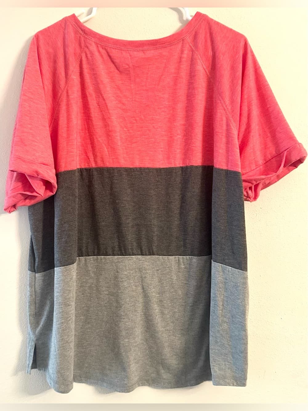 No Label Coral Pink Gray Colorblock Tee 20W Plus Size Short Sleeve - Thumbnail 2