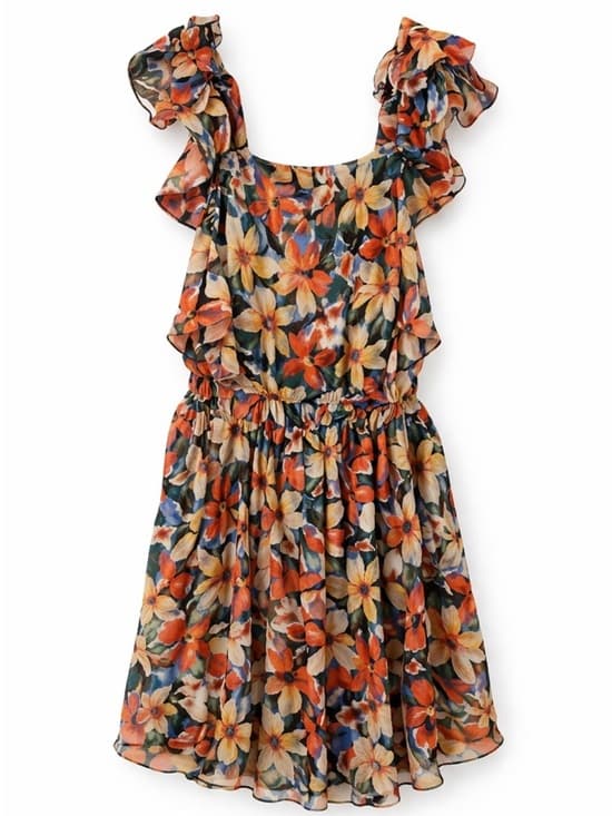 Women's Multicolor Floral Ruffle Strap Romper Tie Waist Sleeveless Size Small - Thumbnail 7
