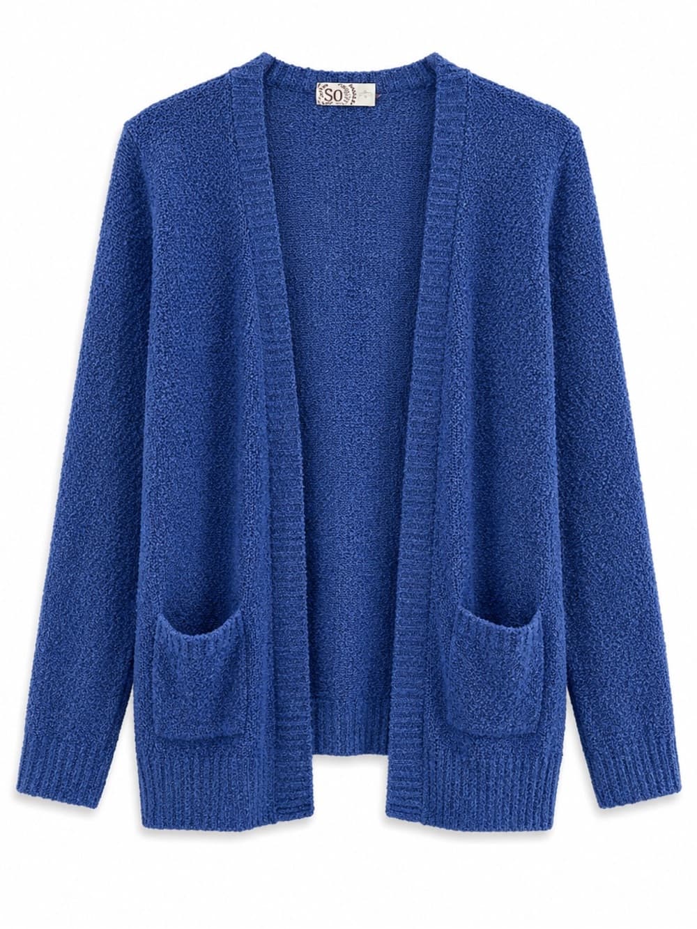 SO Blue Textured Knit Open Front Long Cardigan S - Thumbnail 7