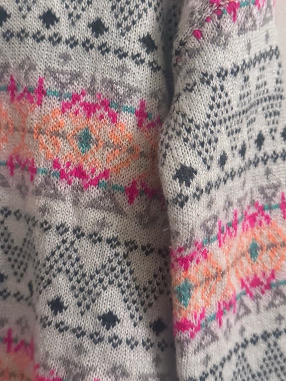 SO Women's Gray Pink Fair Isle Nordic Knit Pullover Sweater Size XL - Thumbnail 3