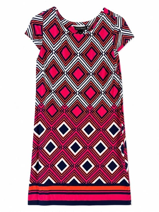 Jessica Howard Women's Pink Geometric Print Short Sleeve Shift Dress Size Medium - Thumbnail 8