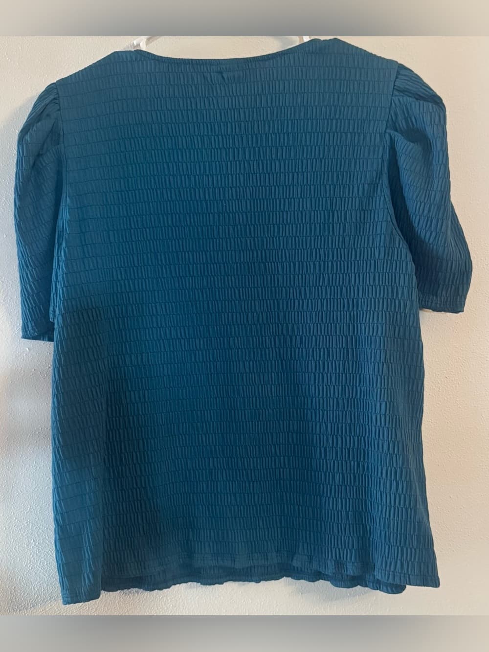 A New Day Women's Teal Smocked Puff Sleeve V-Neck Top Size XL - Thumbnail 2