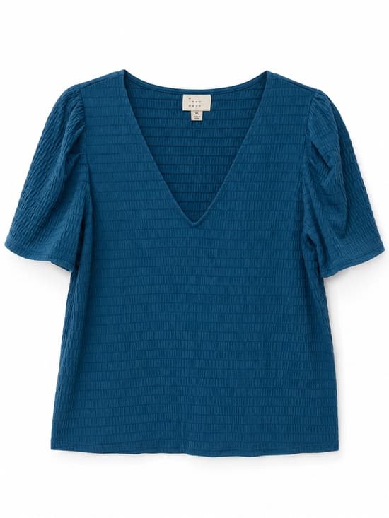 A New Day Women's Teal Smocked Puff Sleeve V-Neck Top Size XL - Thumbnail 8