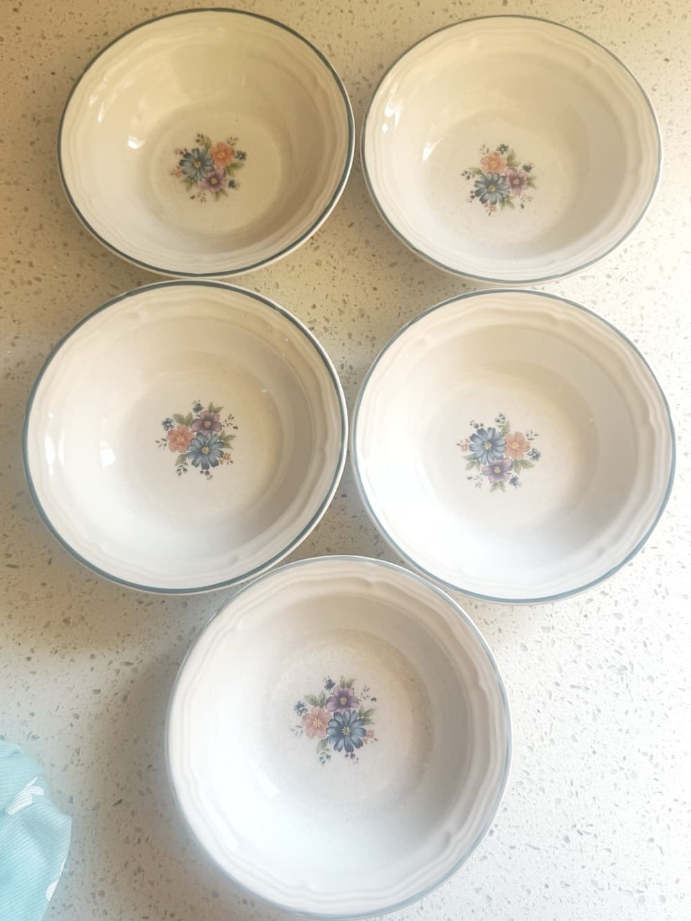 Provincial Bouquet Thailand Stoneware Floral Cereal Bowls Set of 5