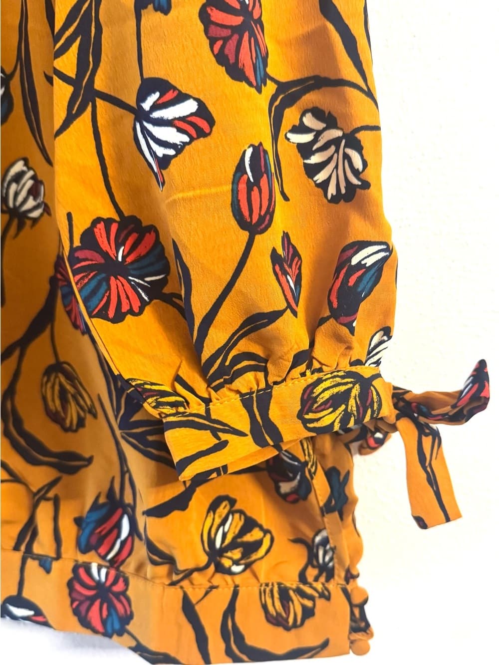 Maurices Mustard Floral Print Tie Cuff Long Sleeve Blouse XL - Thumbnail 4