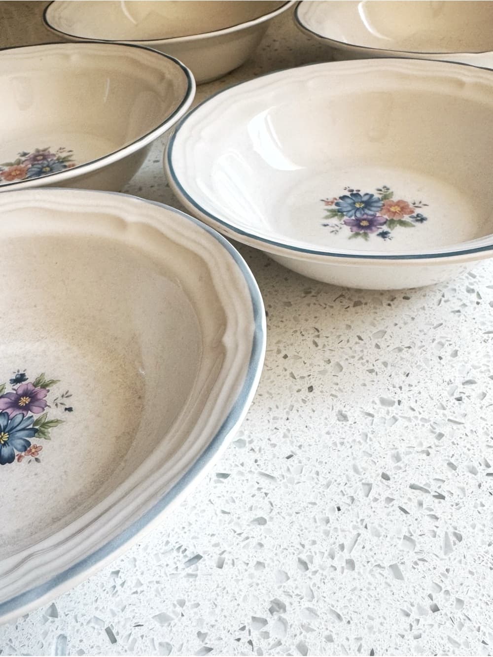 Provincial Bouquet Thailand Stoneware Floral Cereal Bowls Set of 5 - Thumbnail 4