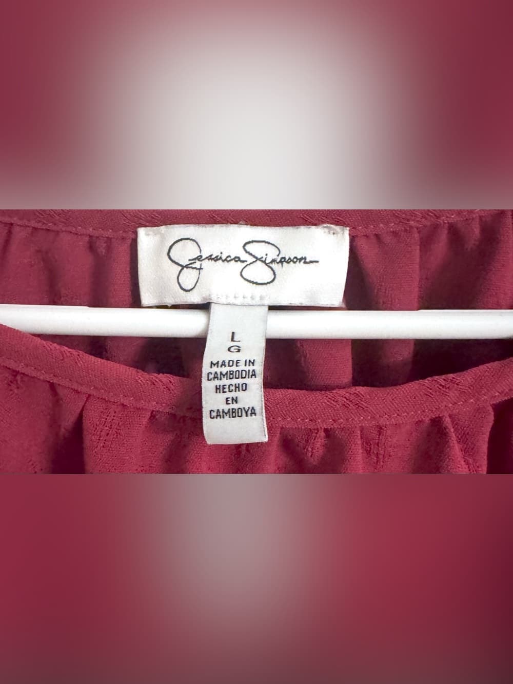 Jessica Simpson Burgundy Long Sleeve Blouse L Smocked Shoulder Ruched Cuff Boho - Thumbnail 5