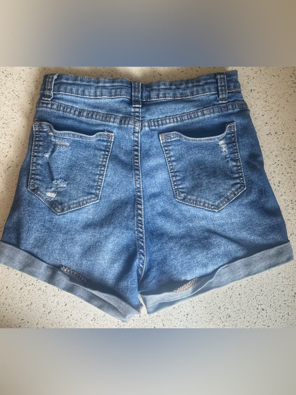 SHEIN High Waisted Ripped Denim Shorts Size 6 Stretch Cuffed Blue y2k - Thumbnail 2