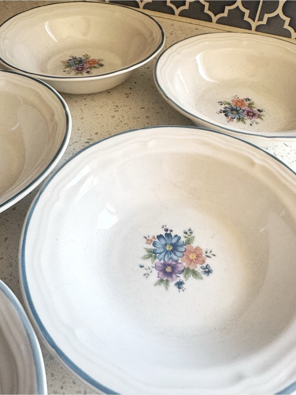 Provincial Bouquet Thailand Stoneware Floral Cereal Bowls Set of 5 - Thumbnail 3