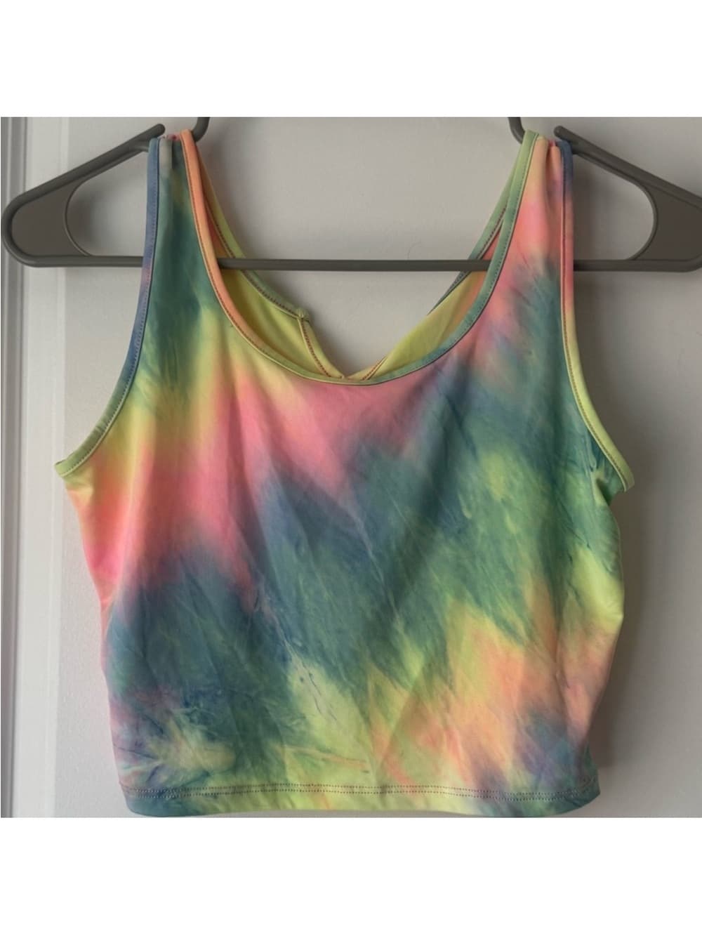 Pastel Tie Dye Cropped Tank Top Size S V Neck Sleeveless Stretch - Thumbnail 2