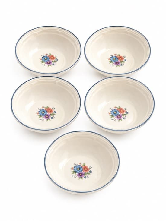 Provincial Bouquet Thailand Stoneware Floral Cereal Bowls Set of 5 - Thumbnail 7