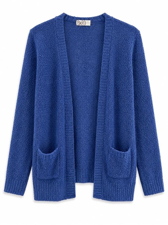 SO Blue Textured Knit Open Front Long Cardigan S - Thumbnail 8