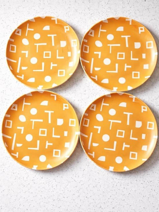 Room Essentials Set of 4 Round Dinner Plates 9 Inch Geometric Orange Yellow - Thumbnail 8