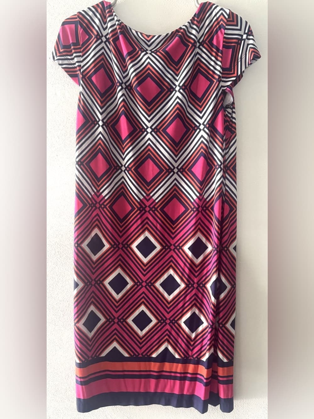 Jessica Howard Women's Pink Geometric Print Short Sleeve Shift Dress Size Medium - Thumbnail 2