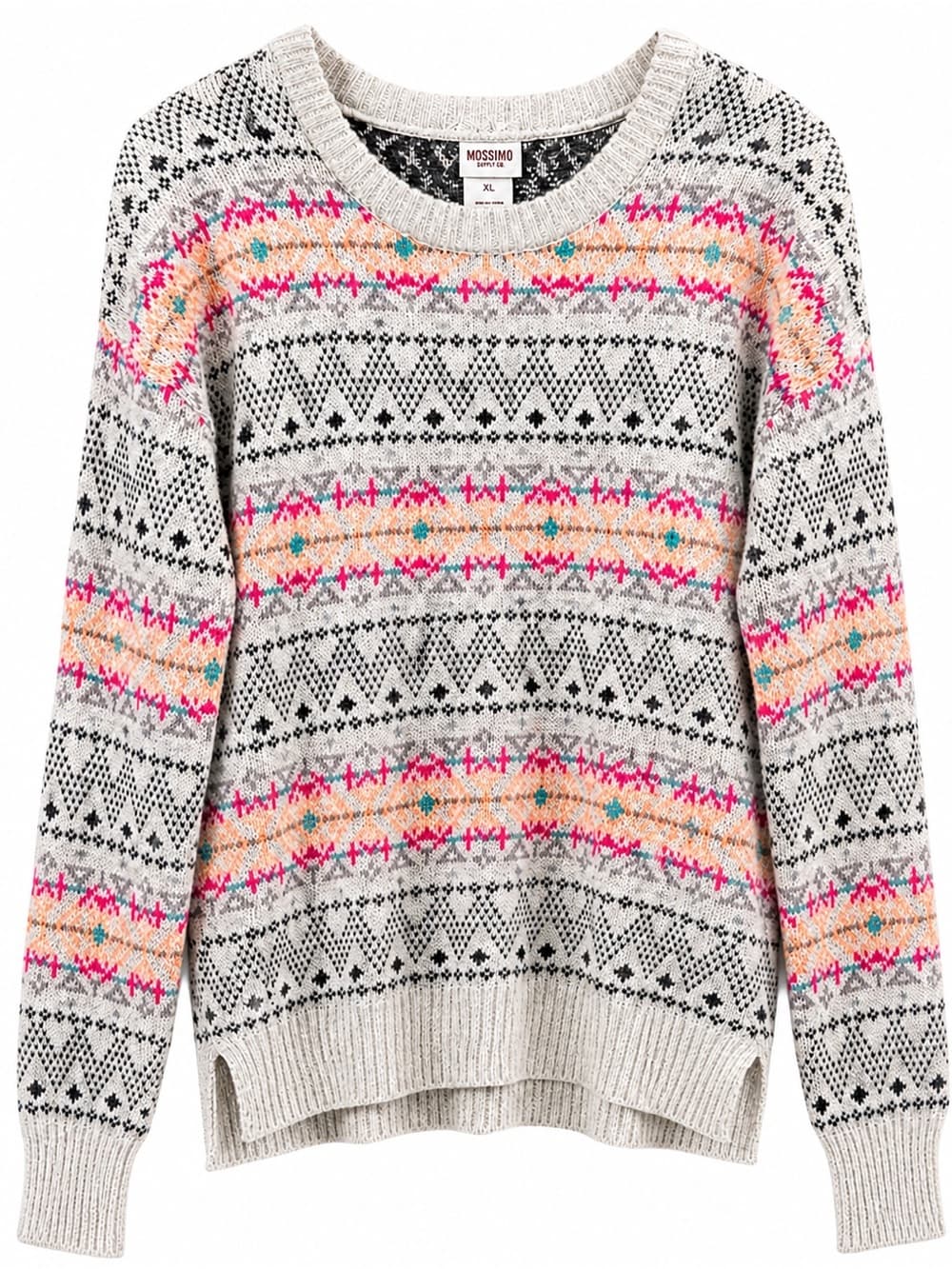 SO Women's Gray Pink Fair Isle Nordic Knit Pullover Sweater Size XL - Thumbnail 6