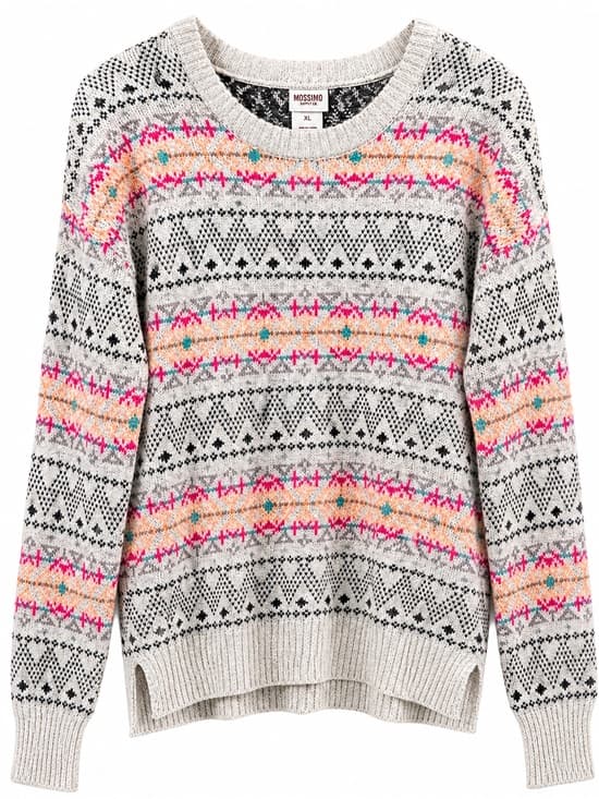 SO Women's Gray Pink Fair Isle Nordic Knit Pullover Sweater Size XL - Thumbnail 7
