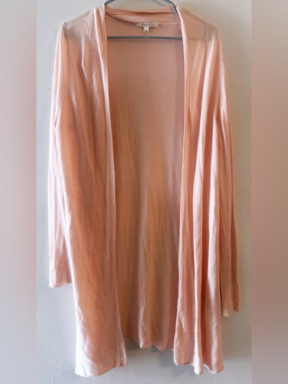 Cyrus Pink Open Front Cardigan Large Lightweight Drape Long Sleeve
