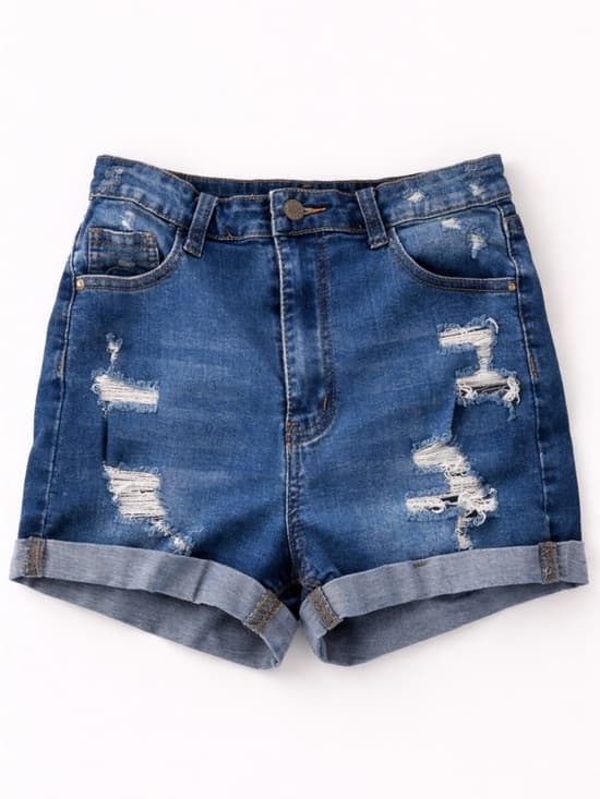 SHEIN High Waisted Ripped Denim Shorts Size 6 Stretch Cuffed Blue y2k - Thumbnail 11