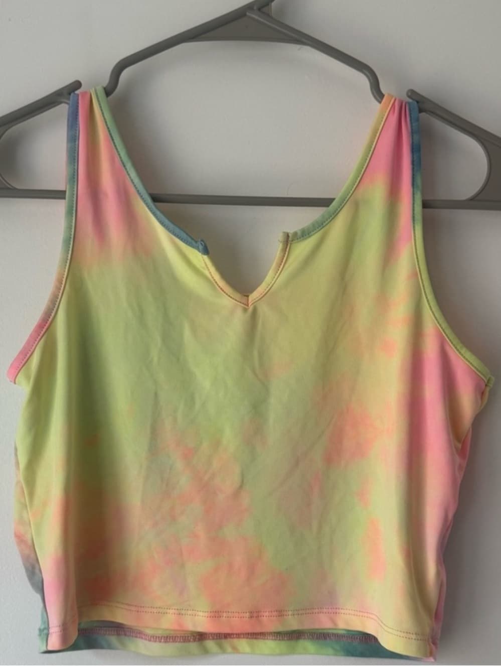 Pastel Tie Dye Cropped Tank Top Size S V Neck Sleeveless Stretch