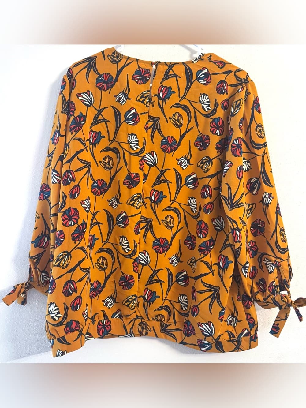 Maurices Mustard Floral Print Tie Cuff Long Sleeve Blouse XL - Thumbnail 2