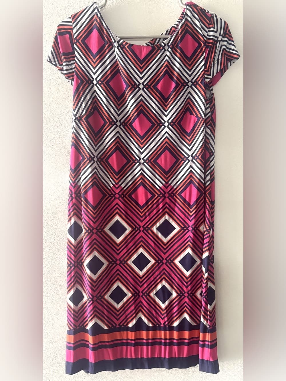 Jessica Howard Women's Pink Geometric Print Short Sleeve Shift Dress Size Medium