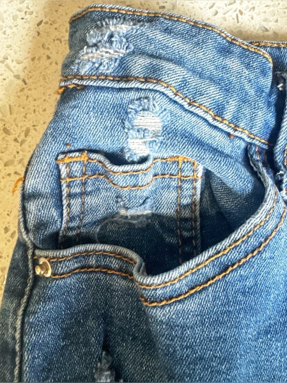 SHEIN High Waisted Ripped Denim Shorts Size 6 Stretch Cuffed Blue y2k - Thumbnail 6