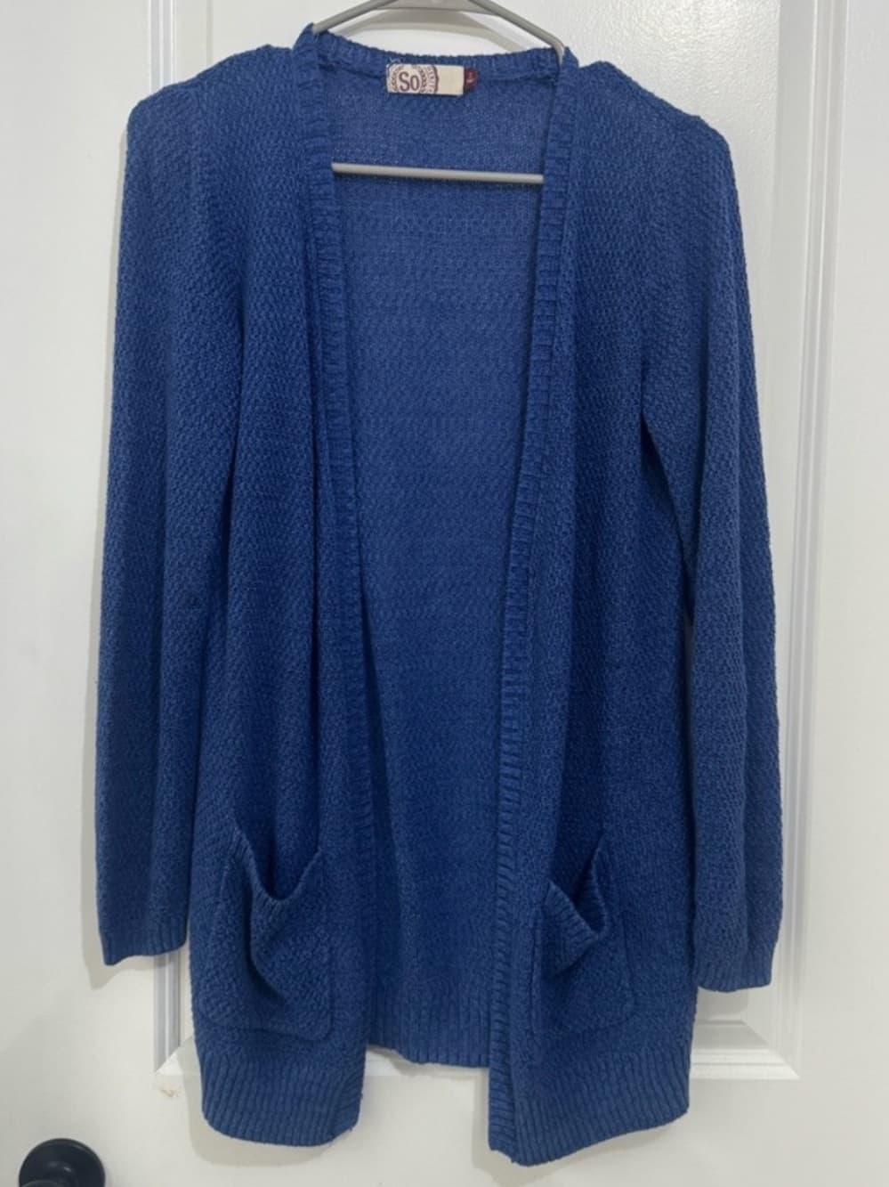 SO Blue Textured Knit Open Front Long Cardigan S