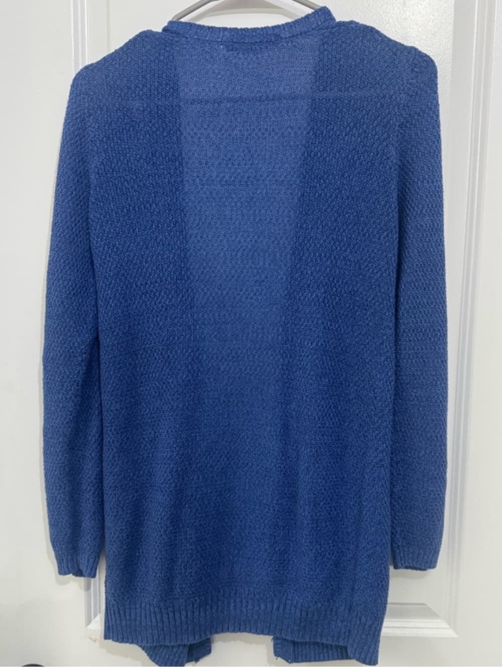 SO Blue Textured Knit Open Front Long Cardigan S - Thumbnail 2
