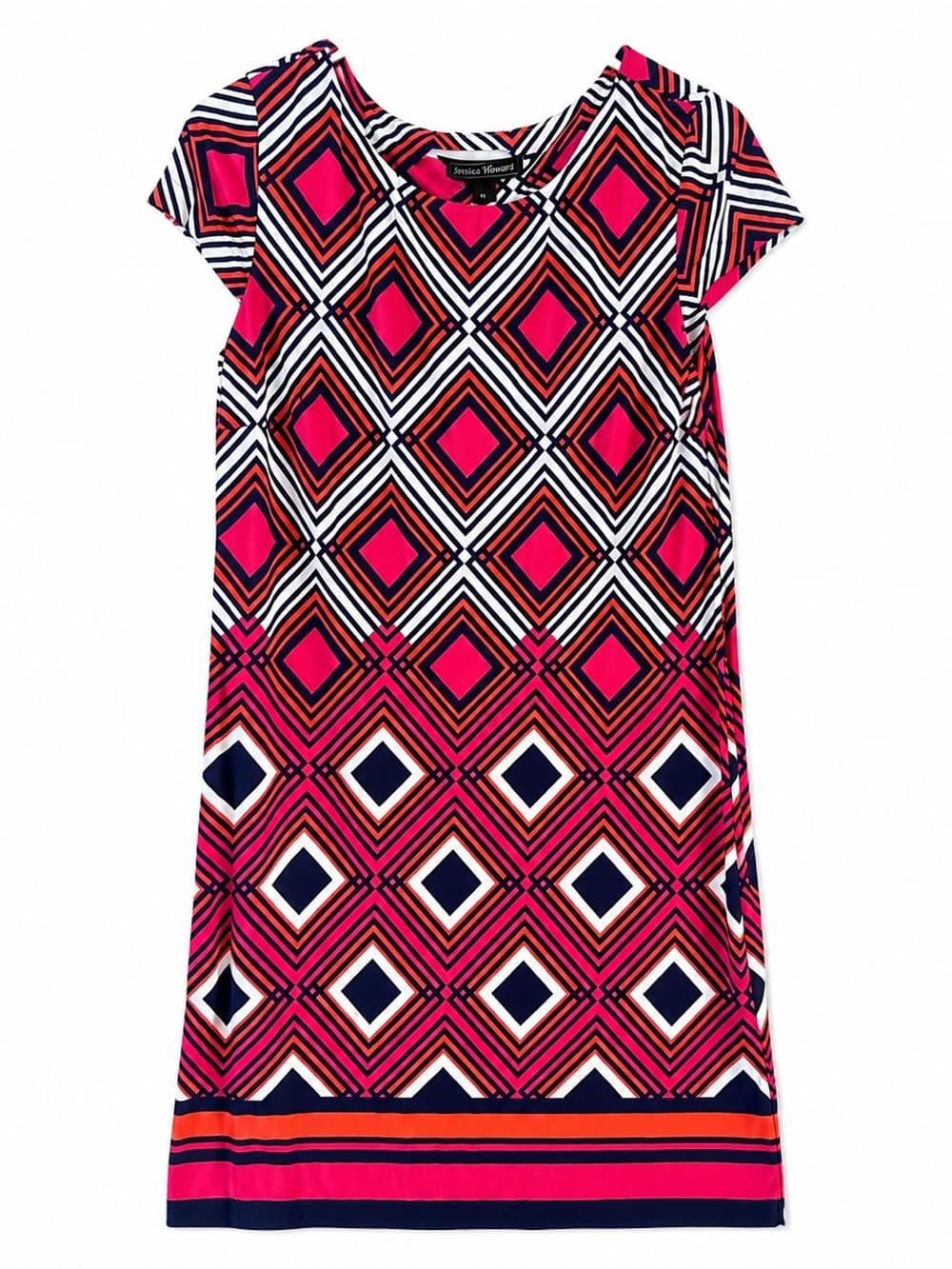 Jessica Howard Women's Pink Geometric Print Short Sleeve Shift Dress Size Medium - Thumbnail 7