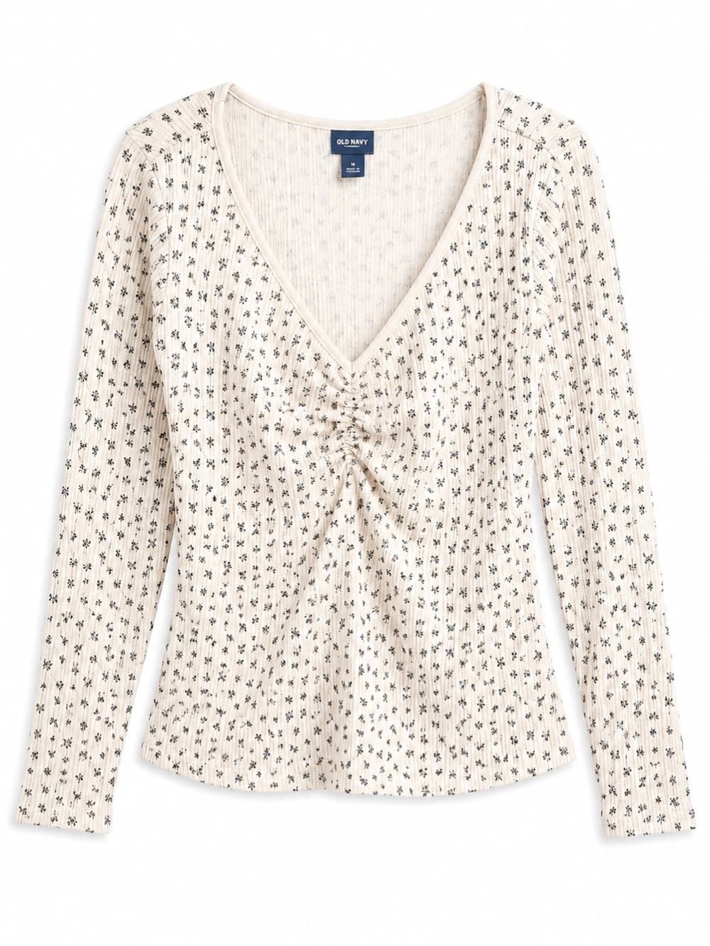 Old Navy White Floral Faux Wrap Blouse XL Long Sleeve - Thumbnail 8