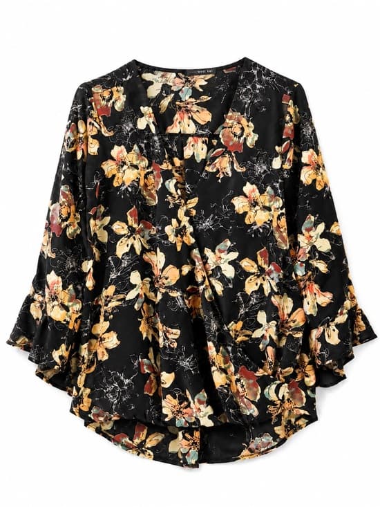 West Kei Black Floral Open Front Blouse Flare Sleeve L - Thumbnail 10