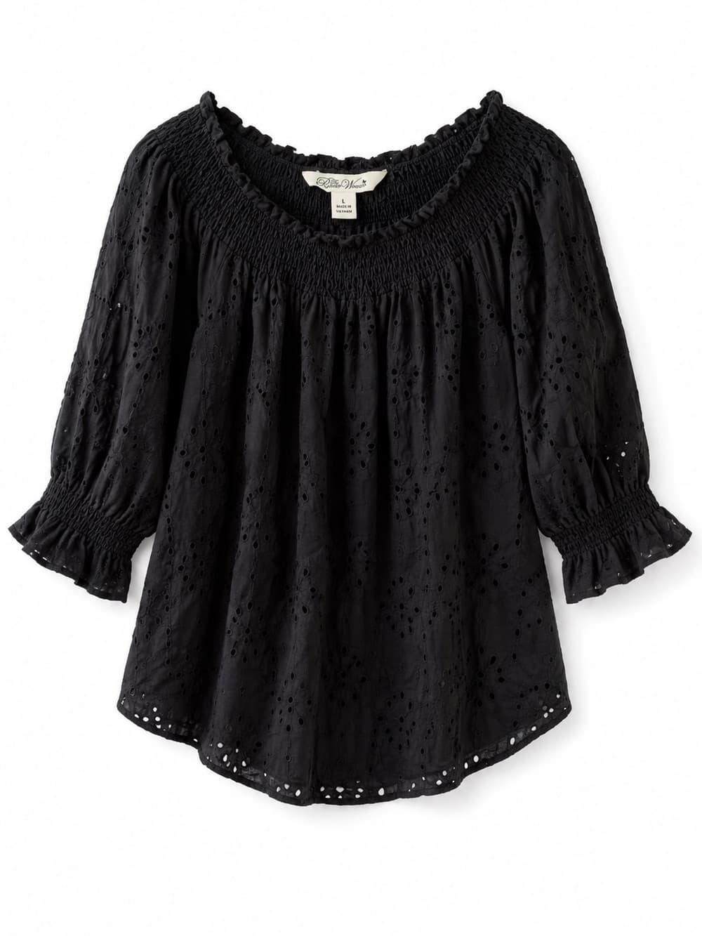 The Pioneer Woman Women's Black Eyelet Peasant Blouse 3/4 Sleeve Size Large - Thumbnail 7