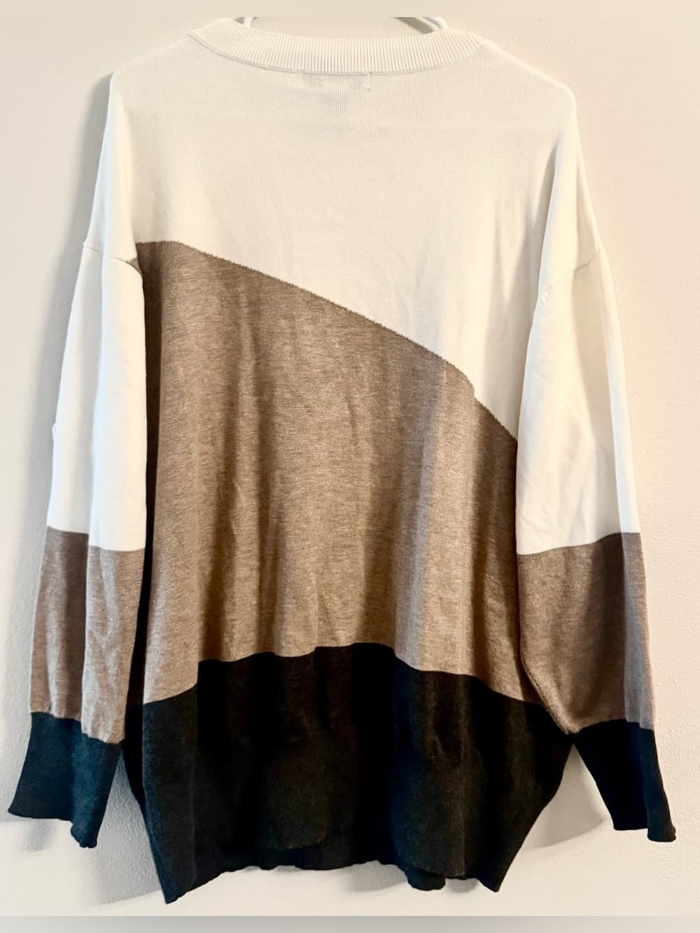 Poppy & Whimsy Colorblock Knit Sweater 1X Cream Taupe Black Plus Size - Thumbnail 2